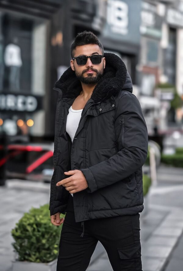 Black Winter Jacket - Fleece Collar