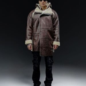 Xhaketë Lëkure Ngjyrë Kafe me Gëzof Artificial