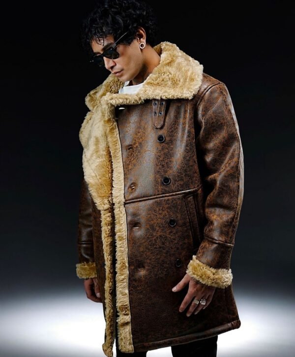 Xhaketë prej Lëkure Kafe me Jakë Gëzofi