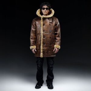 Xhaketë prej Lëkure Kafe me Jakë Gëzofi