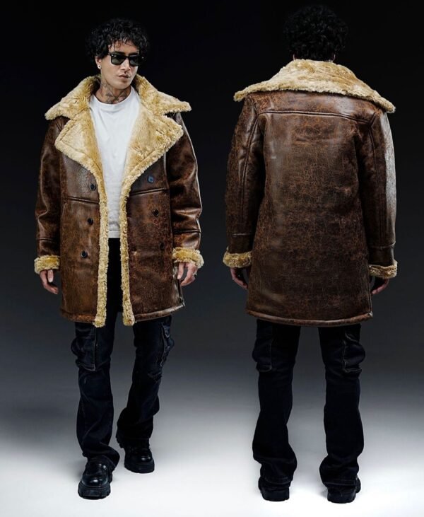 Xhaketë prej Lëkure Kafe me Jakë Gëzofi