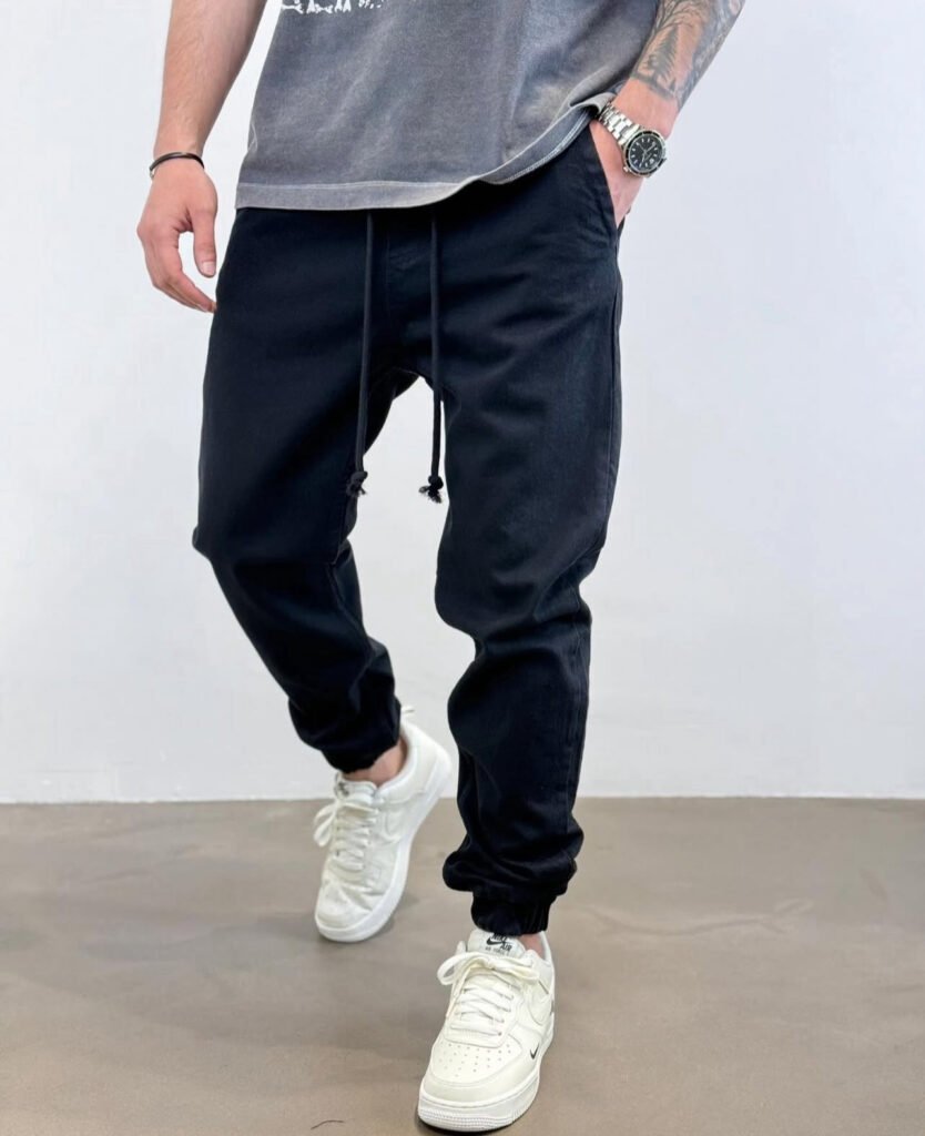 Men’s Black Drawstring Jogger Pants thumbnail 2