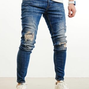Men’s Ripped Slim Fit Blue Jeans – Urban Edge Style
