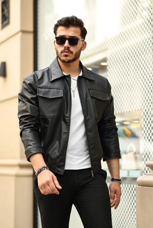 Men’s StreetStyle Faux Leather Utility Jacket – Urban Edge Look