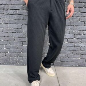 Men’s Black Relaxed Fit Ribbed Trousers