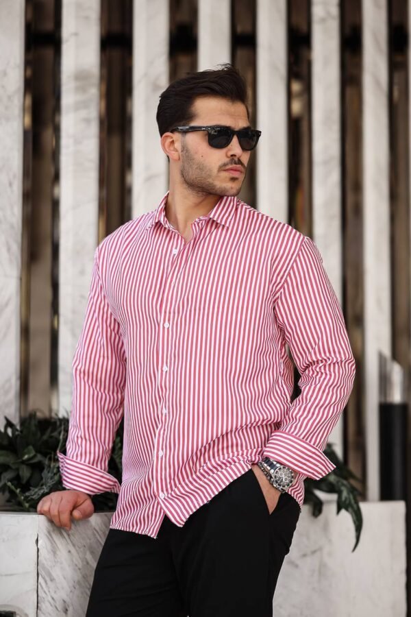 Men’s Bold Vertical Stripe Shirt – Red & White