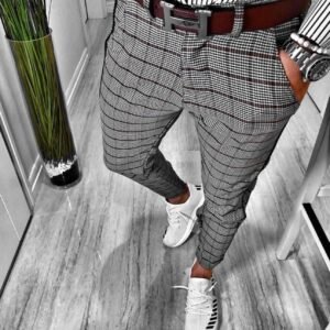 Men’s Monochrome Micro-Check Trousers