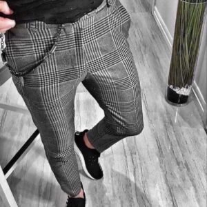 Men’s Black & White Prince of Wales Check Trousers