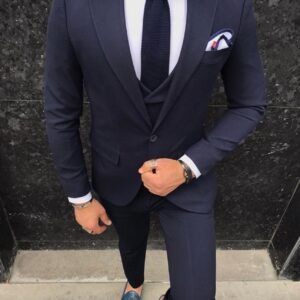 Men’s Classic Navy Slim Fit 3-Piece Suit – Modern Elegance with Peak Lapel