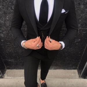 Classic Jet Black Three-Piece Suit – Statement Elegance
