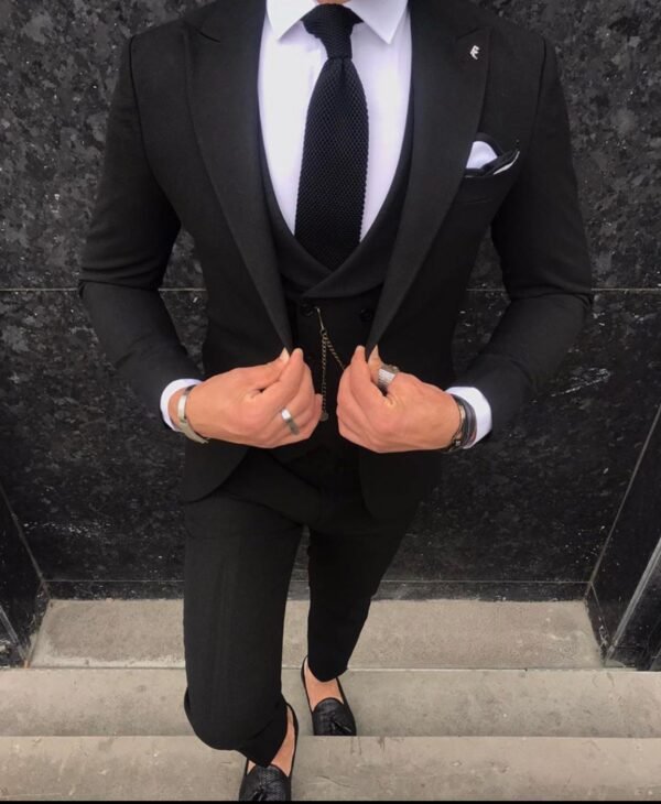 Classic Jet Black Three-Piece Suit – Statement Elegance