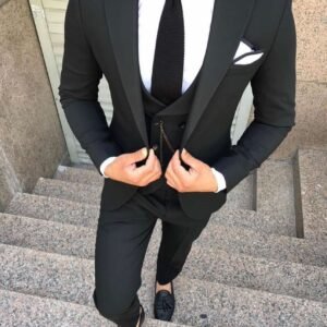Midnight Black Three-Piece Suit – Tailored for Precision