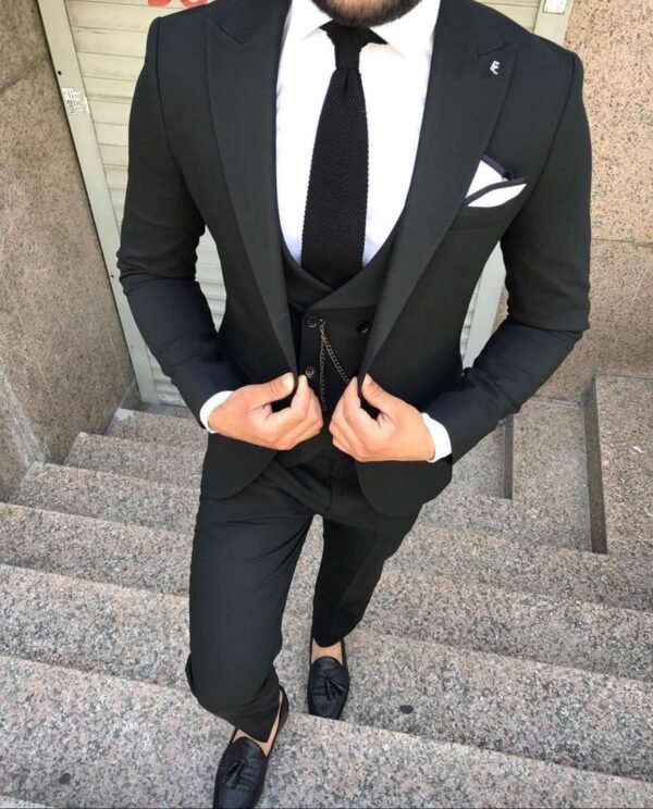 Midnight Black Three-Piece Suit – Tailored for Precision