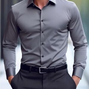 Men’s Slim Fit Charcoal Grey Dress Shirt – Sleek & Modern