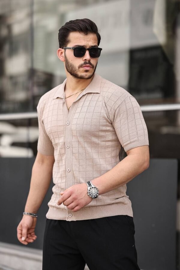 Bluzë Polo e Thurur për Meshkuj – Mëngë të Shkurtra, Elegante