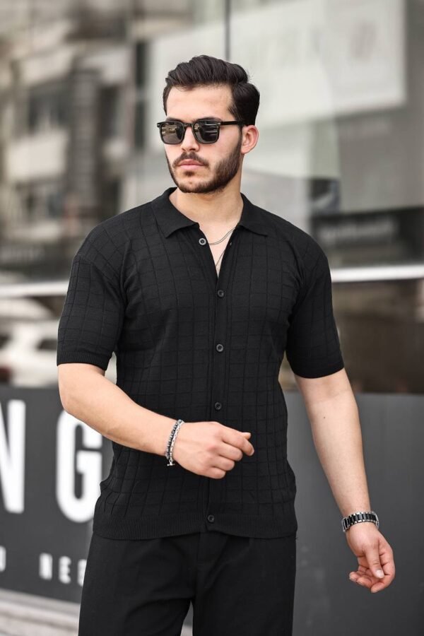 Men’s Button-Up Knit Shirt – Short Sleeve Smart Casual