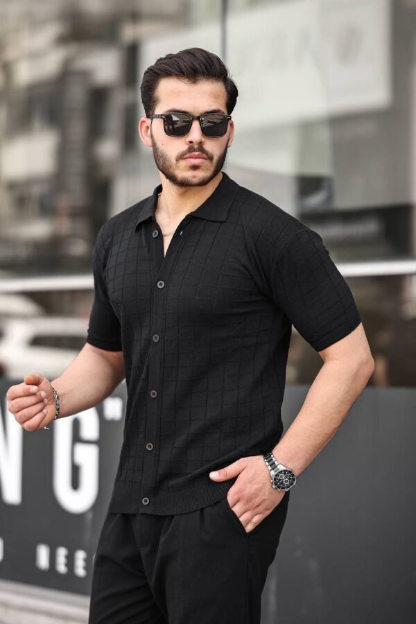 Bluzë Polo e Thurur për Meshkuj – Mëngë të Shkurtra, Elegante