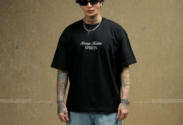 Strange Hidden Spirits" Oversized Streetwear Tee – Black