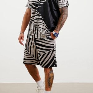 en’s Bold Palm Print Matching Set – Tropical Button-Up & Shorts