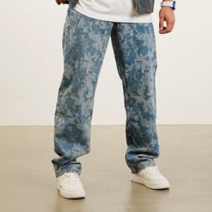 Men’s Blue Floral Print Baggy Jeans – Vintage Street Style