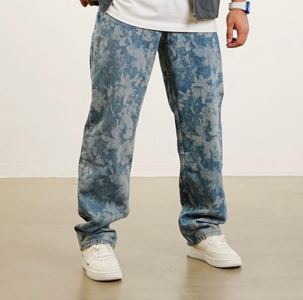 Men’s Blue Floral Print Baggy Jeans – Vintage Street Style