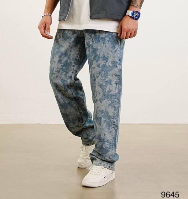 Men’s Blue Floral Print Baggy Jeans – Vintage Street Style