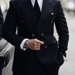 Men’s Executive Double-Breasted Black Suit – Power Series Edition