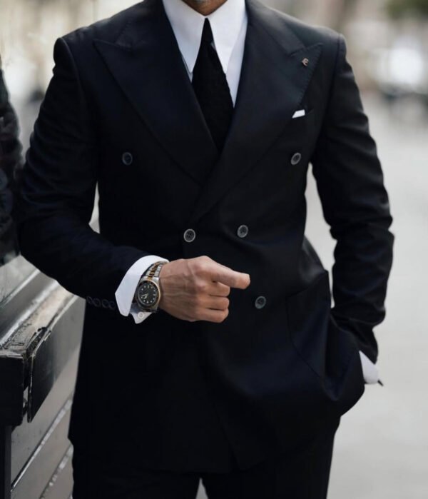 Men’s Executive Double-Breasted Black Suit – Power Series Edition