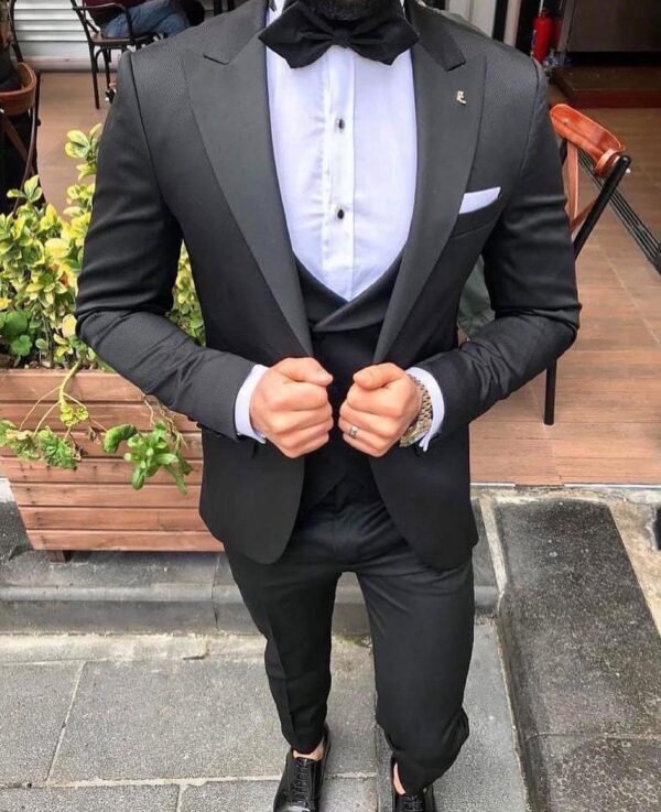Classic Black Tuxedo Suit with Bow Tie & Accessories - Timeless Elegance