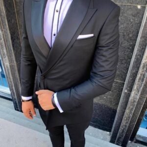 Men's Black Tuxedo with Satin Lapels and Bow Tie – Timeless Formal Elegance