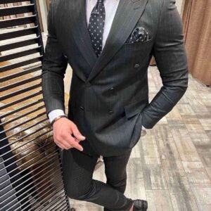 Men's Classic Pinstripe Double-Breasted Suit – Sophisticated Formalwear