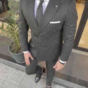 Men's Black Pinstripe Double-Breasted Suit – Timeless Formal Elegance