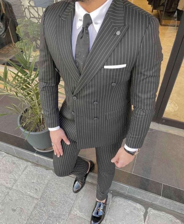 Men's Black Pinstripe Double-Breasted Suit – Timeless Formal Elegance
