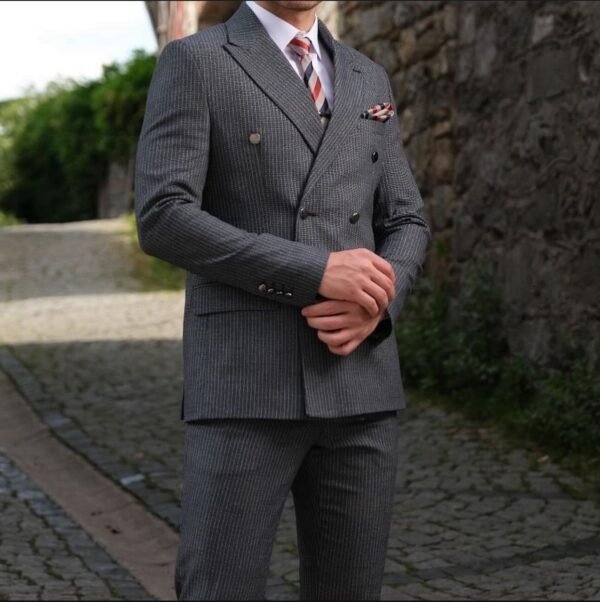 Classic Double-Breasted Pinstripe Suit - Grey