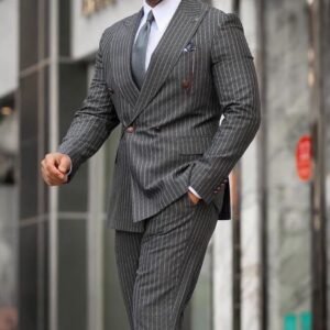 Elegant Grey Pinstripe Suit with Tie – Professional Business Attire