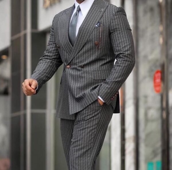 Elegant Grey Pinstripe Suit with Tie – Professional Business Attire