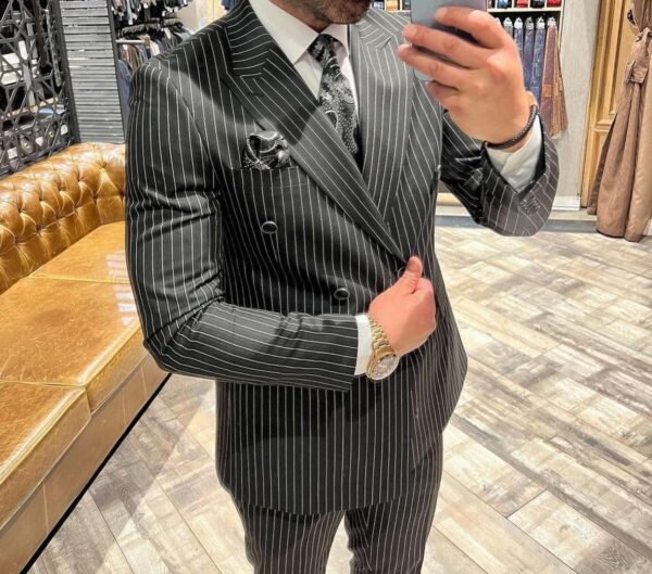 Classic Black Pinstripe Double-Breasted Suit - Sophisticated Formalwear