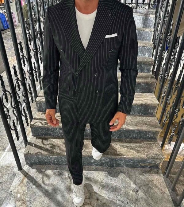 Men's Black Pinstripe Double-Breasted Suit – Classic Elegance with a Modern Twist