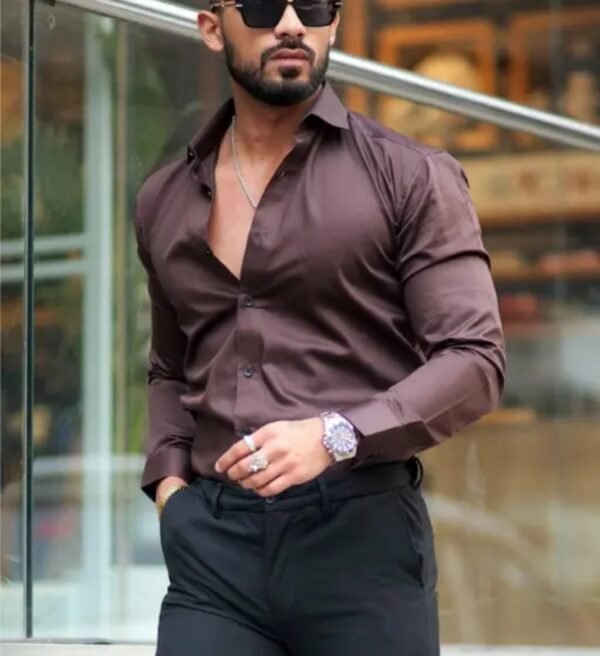 Men’s Slim Fit Chocolate Brown Dress Shirt – Bold & Refined