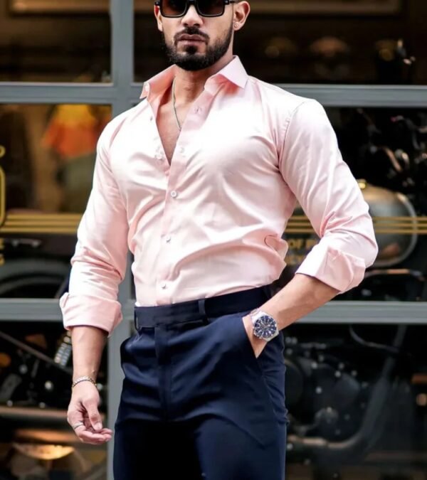Men's Slim Fit Light Pink Dress Shirt – Long Sleeve, Button-Down