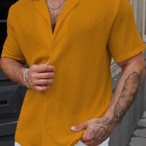 Men’s Vibrant Crinkle Cotton Button-Up Shirt