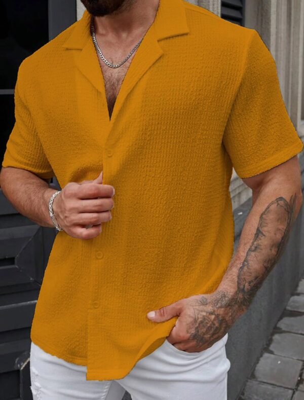Men’s Vibrant Crinkle Cotton Button-Up Shirt