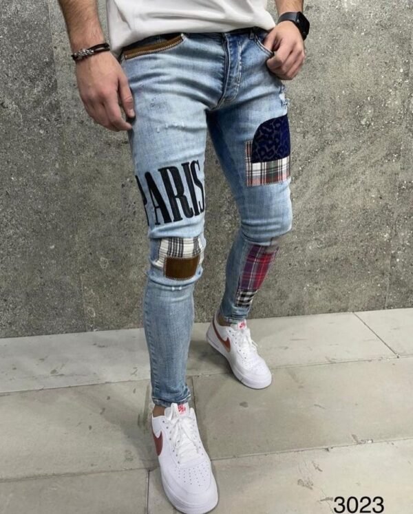 Men's Patchwork Skinny Jeans – Paris Edition