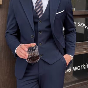 Men’s Navy Blue 3-Piece Suit – Classic Executive Style
