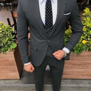 Men’s Dark Charcoal 3-Piece Suit – Refined Power Look