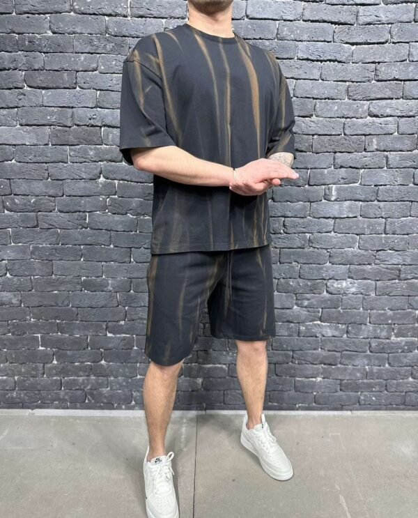 Men’s Black Acid-Wash Oversized T-Shirt & Shorts Set