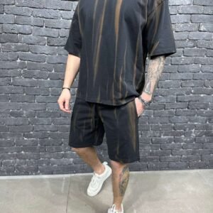 Men’s Black Acid-Wash Oversized T-Shirt & Shorts Set