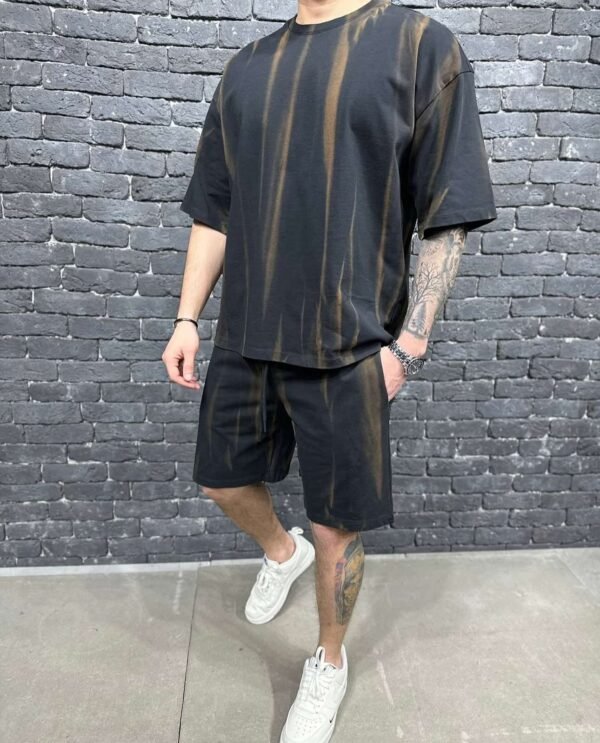Men’s Black Acid-Wash Oversized T-Shirt & Shorts Set