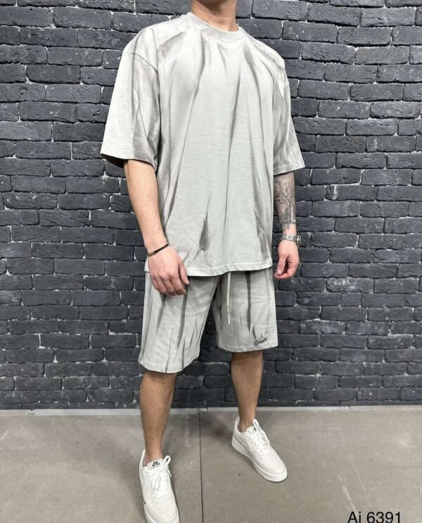 Men’s Black Acid-Wash Oversized T-Shirt & Shorts Set
