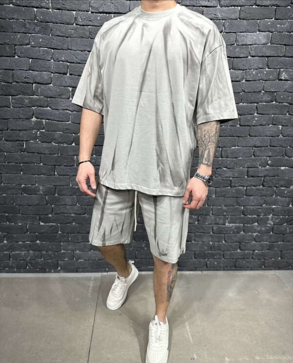 Men’s Black Acid-Wash Oversized T-Shirt & Shorts Set